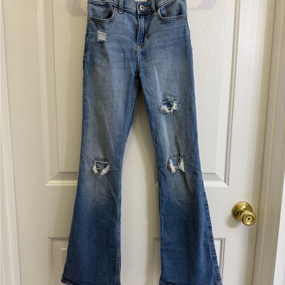 Abercrombie Kids Medium Wash Distressed Flare Jeans 9/10 Long
